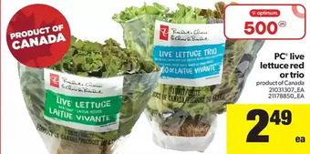 Real Canadian Superstore PC Live Lettuce Red or Trio offer