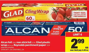 Real Canadian Superstore Alcan Foil, Non Stick Foil, Glad Plastic Wrap or Reynolds Parchment Paper offer