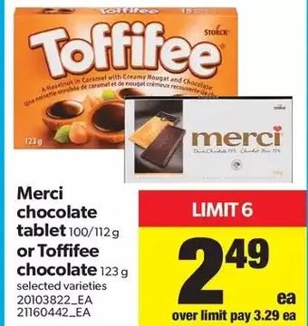 Real Canadian Superstore Merci Chocolate Tablet or Toffifee Chocolate offer