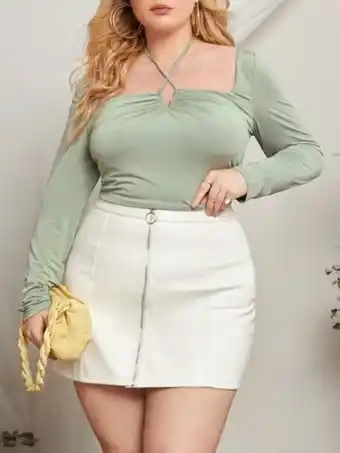 SheIn Shein plus tie back halterneck criss cross tee offer