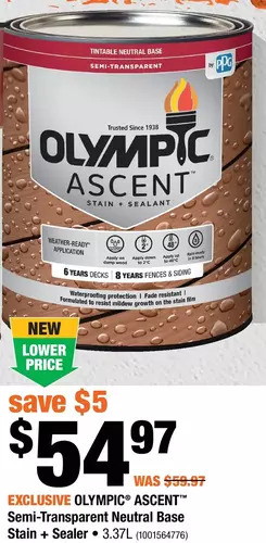 Olympic Ascent Semi-Transparent Neutral Base Stain + Sealer