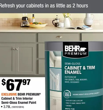 Home Depot Behr Premium Cabinet & Trim Interior Semi-Gloss Enamel Paint offer