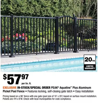 Home Depot Peak Aquatine Plus Aluminum Picket Pool Fence offer