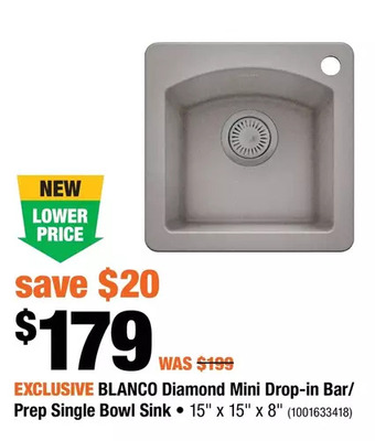 Home Depot Blanco Diamond Mini Drop-In Bar/Prep Single Bowl Sink offer