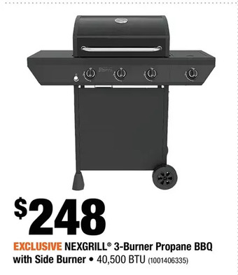 Home Depot Nexgrill 3-Burner Propane BBQ with Side Burner offer