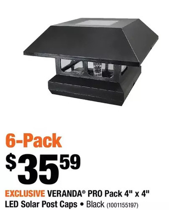 Home Depot Veranda Pro Pack 4" X 4" LED Solar Post Caps offer