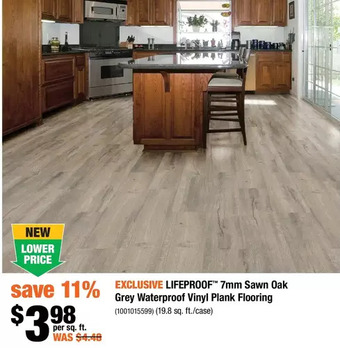 Home Depot Lifeproof 7mm Sawn Oak Grey Waterproof Vinyl Plank Flooring offer