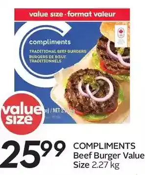 Sobeys Compliments Beef Burger Value Size offer
