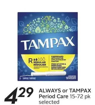 Sobeys Always or Tampax Period Care offer