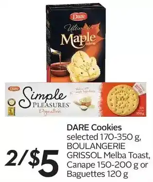 Sobeys Dare Cookies, Boulangerie Grissol Melba Toast, Canape or Baguettes offer