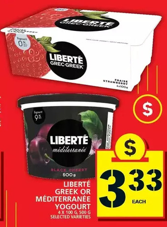 Food Basics Liberte Greek or Mediterranee Yogourt offer