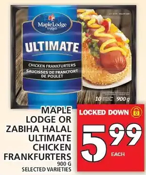 Food Basics Maple Lodge or Zabiha Halal Ultimate Chicken Frankfurters offer