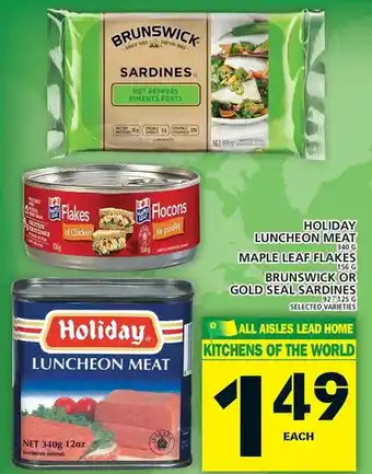 Food Basics Holiday Luncheon Meat | Maple Leaf Flakes | Brunswick or Gold Seal Sardines offer