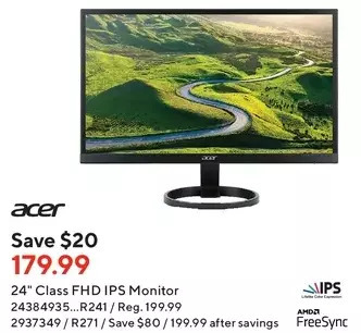 Staples Acer 24" Class FHD IPS Monitor offer