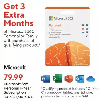 Staples Microsoft 365 Personal 1-Year Subscription offer