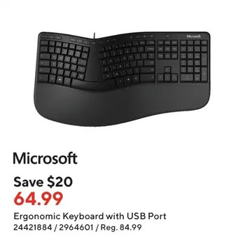 Staples Microsoft Ergonomic Keyboard with USB Port offer