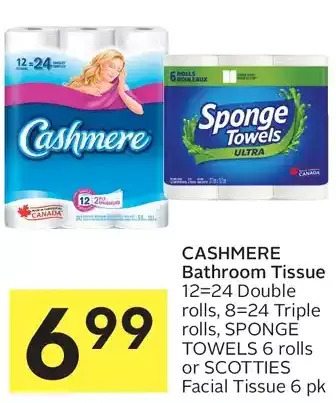 Foodland Cashmere Bathroom Tissue, Sponge Towels or Scotties Facial Tissue offer