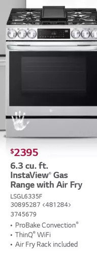 Lowe's LG 6.3 Cu. Ft. Instaview Gas Range with Air Fry offer