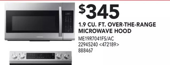 Lowe's Samsung 1.9 Cu. Ft. over-the-Range Microwave Hood offer