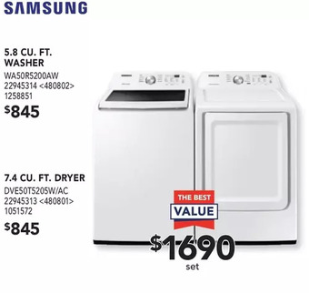 Lowe's Samsung 5.8 Cu. Ft. Washer | 7.4 Cu. Ft. Dryer offer
