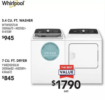 Lowe's Whirlpool 5.4 Cu. Ft. Washer | 7 Cu. Ft. Dryer offer