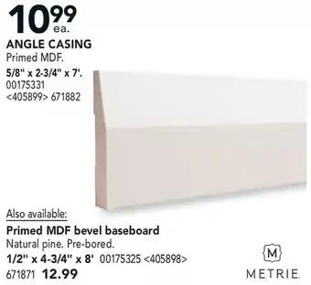 Lowe's Metrie Angle Casing. 5/8" X 2-3/4" X 7' | Primed MDF Bevel Baseboard. 1/2" X 4-3/4" X 8' offer