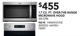 Lowe's Whirlpool 1.7 Cu. Ft. over-the-Range Microwave Hood offer
