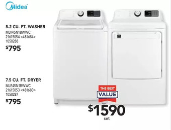 Lowe's Midea 5.2 Cu. Ft. Washer | 7.5 Cu. Ft. Dryer offer