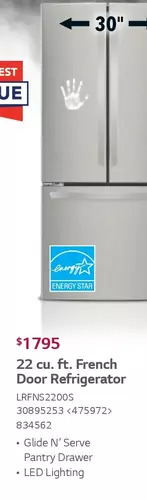 Lowe's LG 22 Cu. Ft. French Door Refrigerator offer