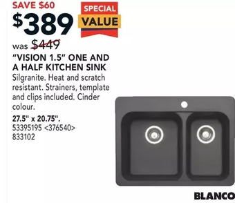 RONA Blanco "Vision 1.5" One and a Half Kitchen Sink offer