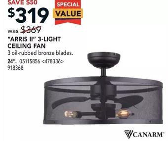 RONA Canarm "Arris II" 3-Light Ceiling Fan offer