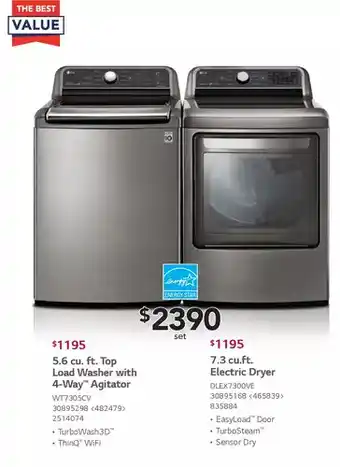 RONA 5.6 Cu. Ft. Top Load Washer with 4-Way Agitator | 7.3 Cu.Ft. Electric Dryer offer
