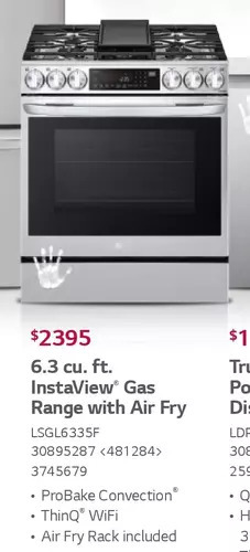 RONA LG 6.3 Cu. Ft. Instaview Gas Range with Air Fry offer