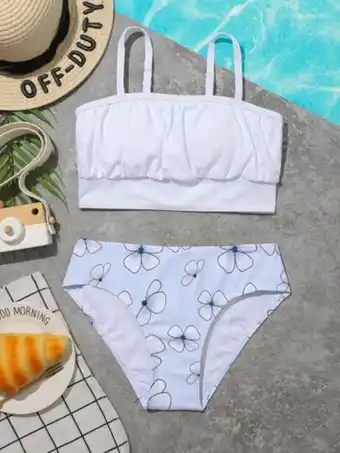 SheIn Girls floral print ruched bikini swimsuit offer