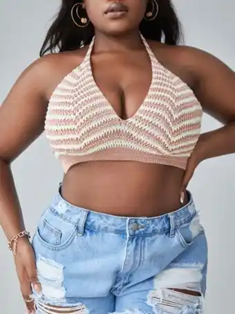 SheIn Plus striped tie back halter cover up offer