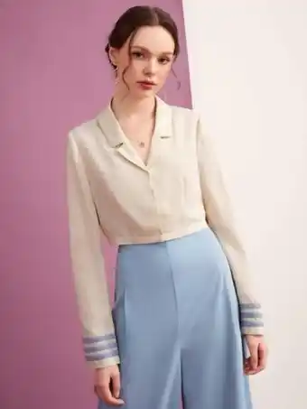 SheIn Shein x arth contrast tape lapel collar blouse offer