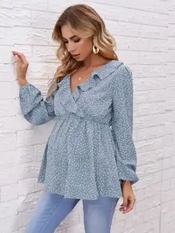 SheIn Shein maternity polka dot ruffle trim blouse offer