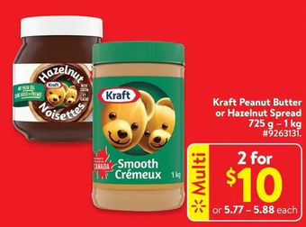 Walmart Kraft Peanut Butter or Hazelnut Spread offer