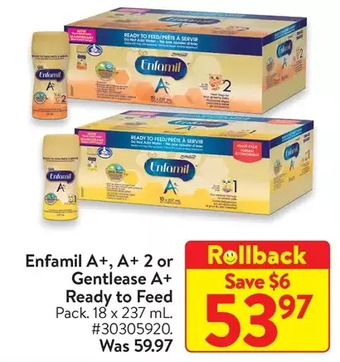 Walmart Enfamil A+, A+ 2 or Gentlease A+ Ready to Feed offer