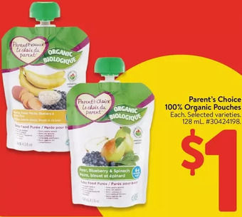Walmart Parent's Choice 100% Organic Pouches offer