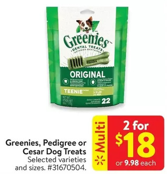 Walmart Greenies, Pedigree or Cesar Dog Treats offer