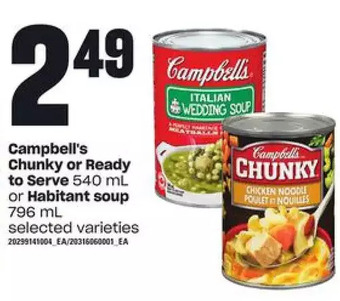 Loblaws Campbell's Chunky or Ready to Serve or Habitant Soup offer