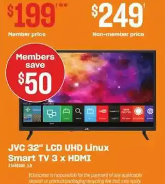 Loblaws Jvc 32" LCD UHD Linux Smart TV 3 X HDMI offer