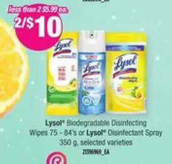 Loblaws Lysol Biodegradable Disinfecting Wipes or Lysol Disinfectant Spray offer