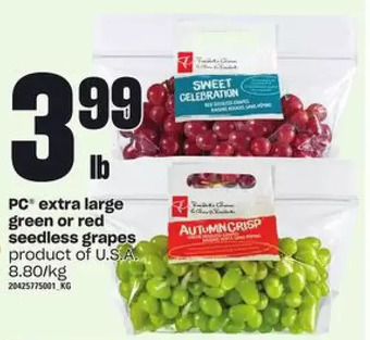 Loblaws PC Extra Large Green or Red Seedless Grapes offer