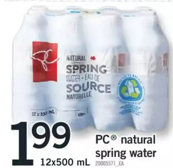 Fortinos PC Natural Spring Water offer