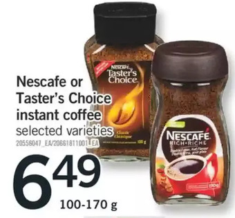 Fortinos Nescafe or Taster's Choice Instant Coffee offer