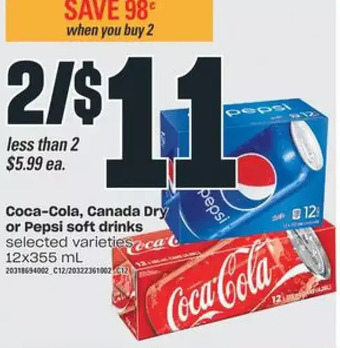 Valu-mart Coca-Cola, Canada Dry or Pepsi Soft Drinks offer