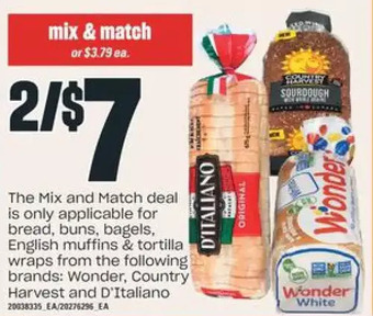 Valu-mart Wonder, Country Harvest and D'italiano Bread, Buns, Bagels, English Muffins & Tortilla Wraps offer
