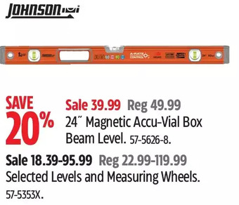 Canadian Tire Johnson 24" Magnetic Accu-Vial Box Beam Level | Levels and Measuring Wheels offer